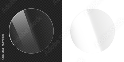 Fotografía PNG Transparent glass rounded circle disc overlay with realistic glossy reflecti