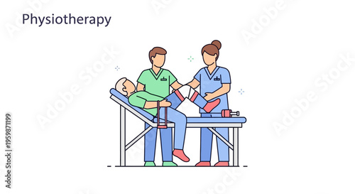 Physiotherapist assisting patient with leg exercise.