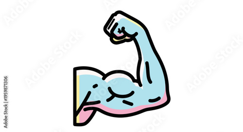Cartoon muscular arm flexing bicep muscle.