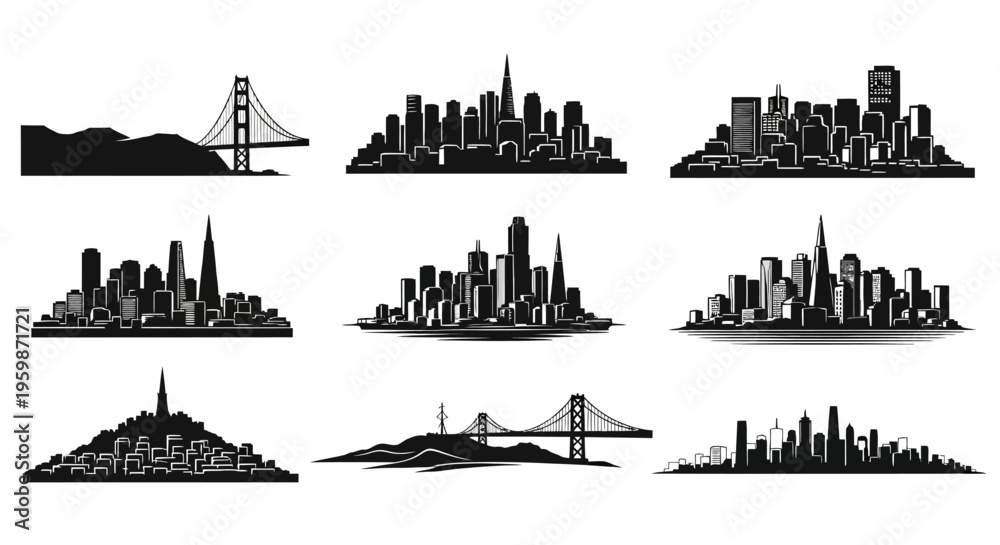 Obraz premium Cityscape Silhouettes: Iconic Bridges and Skylines Collection