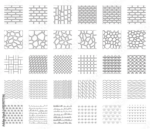 Landscape Architecture CAD Hatch Pattern Set Grass Water Stone Wall Texture Elements Collection