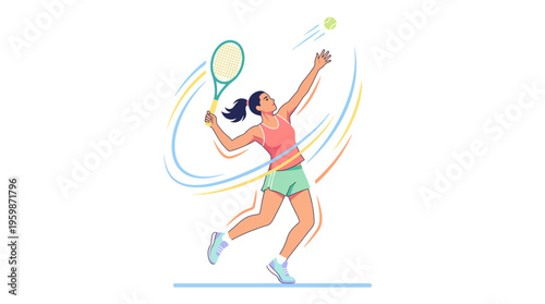 Woman Tennis Player Serving Ball During Match.