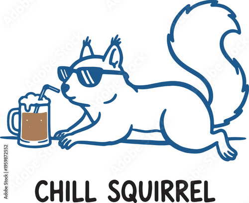 chill cartoon squirrel drinking a beverage through a straw