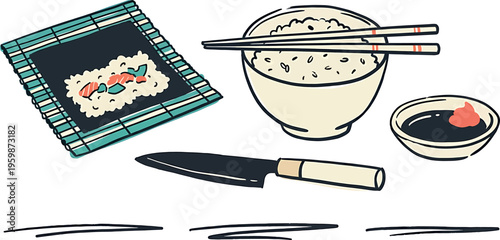 Sushi ingredients isolated on transparent background