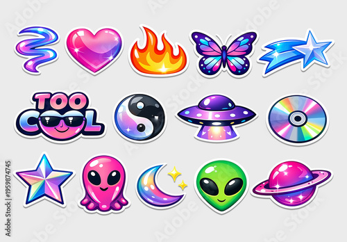 Glossy 3D Y2K Aesthetic Sticker Layout