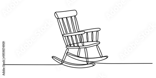A single continuous line drawing of a classic wooden rocking chair on a plain white background Vector, illustration