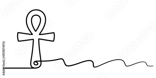 A single continuous line drawing of an ancient egyptian ankh symbol on a plain white background Vector, illustration