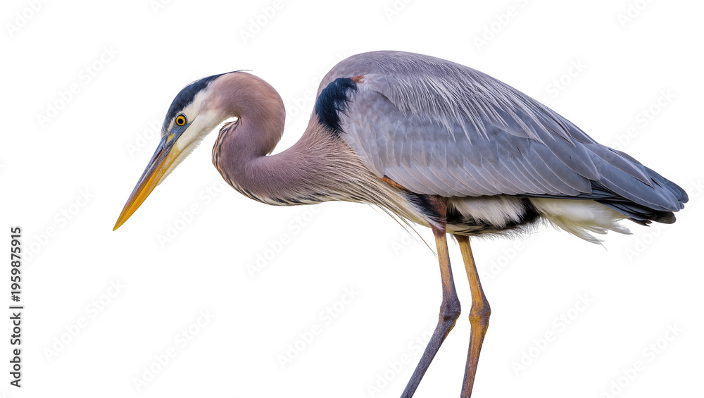 Fototapeta premium Beautiful great blue heron standing alertly, showcasing its elegant posture and natural grace