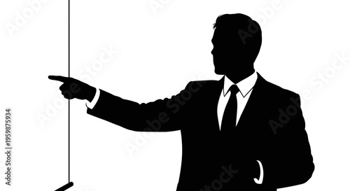 Silhouette of businessman pointing at a blank screen, presentation, strategy, idea, pointing, business concept