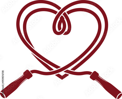 Stylized graphic design featuring a maroon jump rope skillfully manipulated to form a perfect heart shape against a white background.