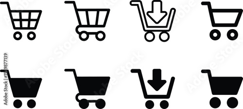 E commerce shopping cart icons in various styles and states