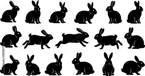 Big collection of rabbit silhouettes. Transparent background EPS version.