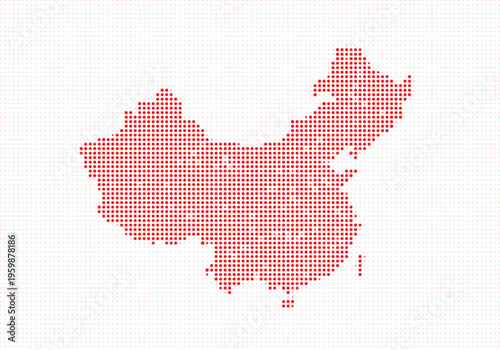 Stylized map of china created with red dots on a illustrating geographic regions
