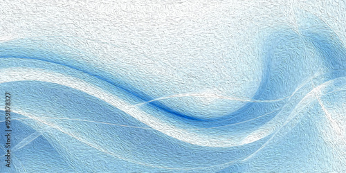 An abstract blue background featuring clean white waves and a frozen frost texture that captures the cool light of a winter season's ice surface.