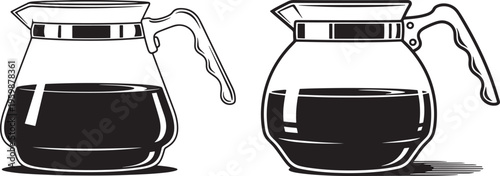 Coffee Pots: Two Glass Carafes Filled with Dark Coffee with Coffee Pot
