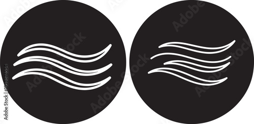 Stylized wavy lines in circles, representing air, wind, water flow, or gentle movement. Simple graphic icons for natural elements or fluid dynamics