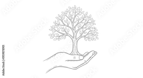Hand holding a tree, symbolizing growth and environmental care.