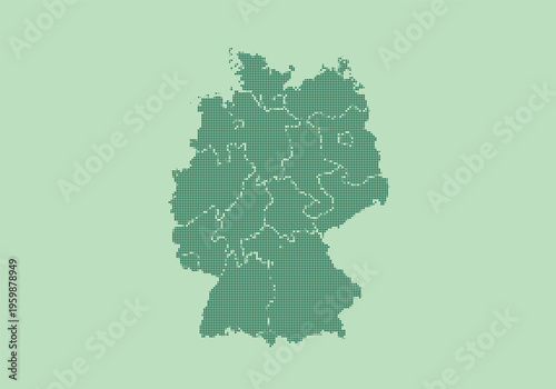 Digital pixel art map of germany with detailed regional divisions in green on a light green background