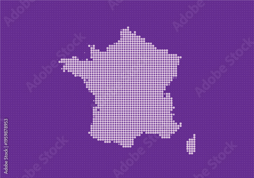 Digital pixel art map of france with a dotted pattern on a vibrant blue background