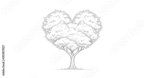 Heart Shaped Tree Sketch Drawing.
