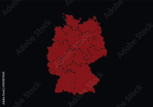 Map of germany with regional divisions represented in red