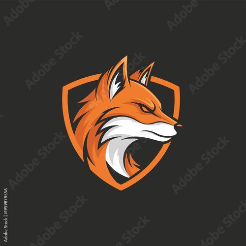 Fierce Orange Fox Head Logo with Shield Design.