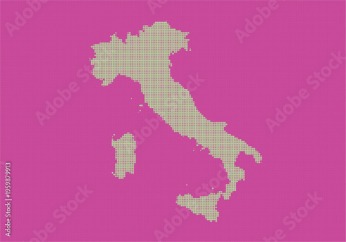 Pixelated map of italy with a purple background, representing the countrys geographic shape in a digital art style
