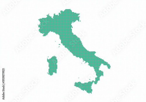 Pixel art map of italy with green dots representing the countrys shape and geographical outline