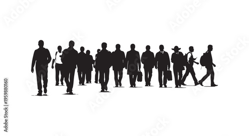 A group of people walking in a line on a white background isolated on transparent background
