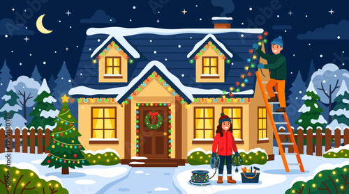 Decorating a House for Christmas