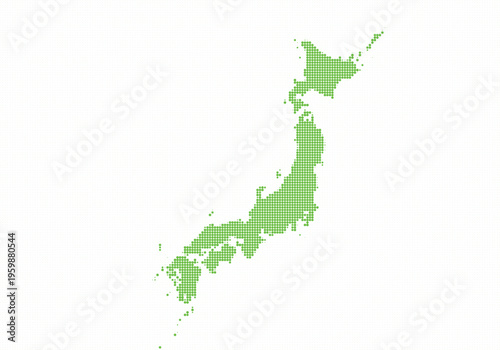 Pixelated map of japan with green dots representing the countrys outline