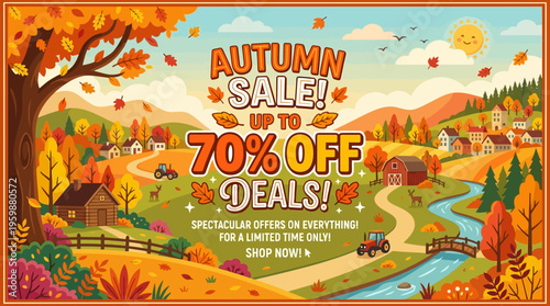 Autumn Sale Banner with Scenic Landscape