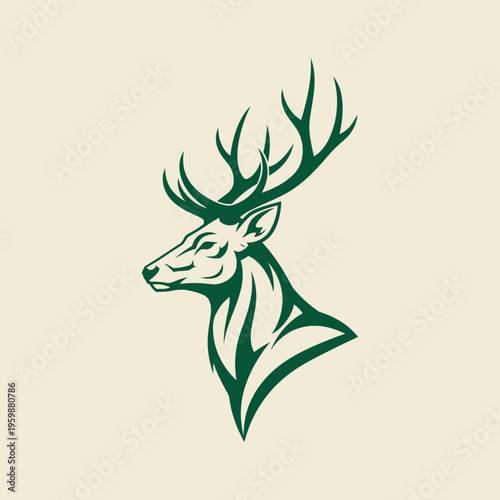 Majestic Deer Head with Antlers in Profile View.