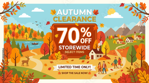 Autumn Clearance Sale Banner with Landscape