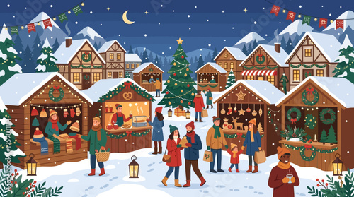 Festive Christmas Market Scene at Night