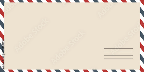 Air mail letter. Post stamp. Airmail frame postcard. Blue red stripes pattern.eps,10