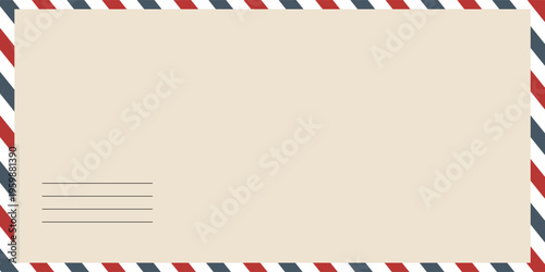 Air mail letter. Post stamp. Airmail frame postcard. Blue red stripes pattern.eps,10