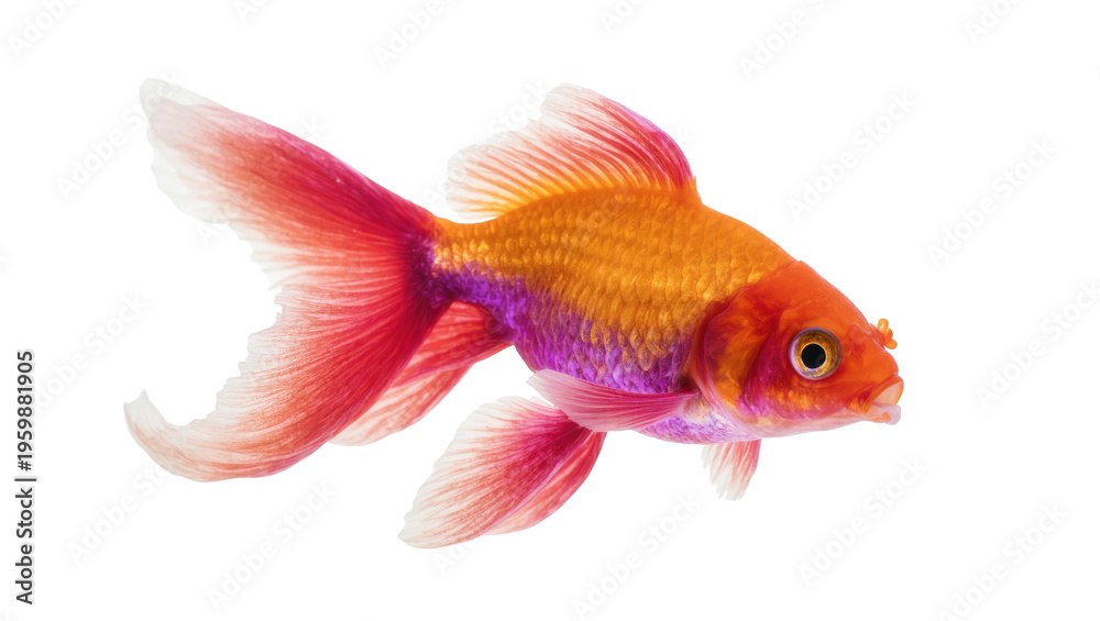 Fototapeta premium Close up of a fancy orange and red goldfish with long flowing fins and vibrant colors