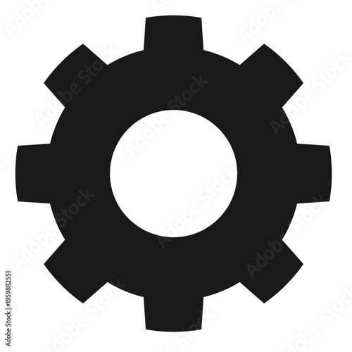 Flat Black Silhouette Vector Icon of a Mechanical Gear Representing Industrial Automation and Backend Software Algorithms