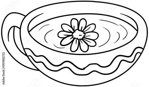 Chamomile Tea Vector Outline Line Art Drawing