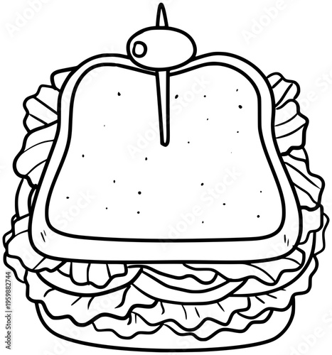 BLT Sandwich Vector Outline Line Art Drawing