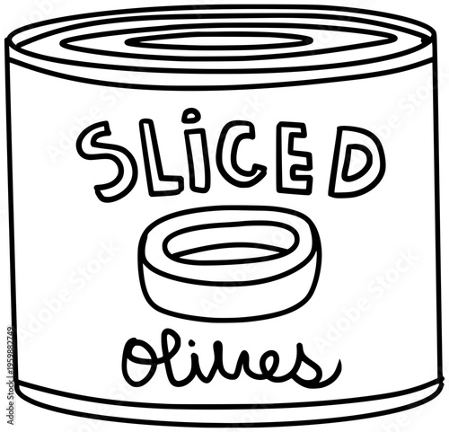 Can Of Sliced Olives Vector Outline Line Art Drawing
