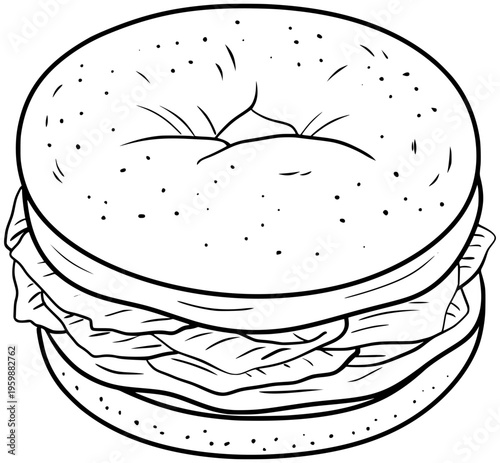 Lox Bagel Sandwich Vector Outline Line Art Drawing