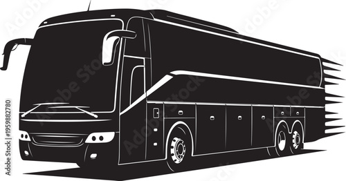 Modern passenger tour bus silhouette with motion lines representing speed and long distance travel service for tourism and commuting