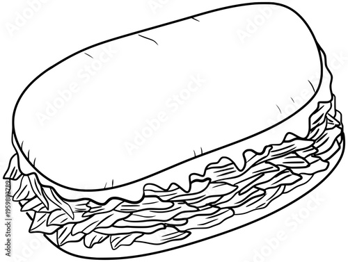 French Dip Sandwich Vector Outline Line Art Drawing