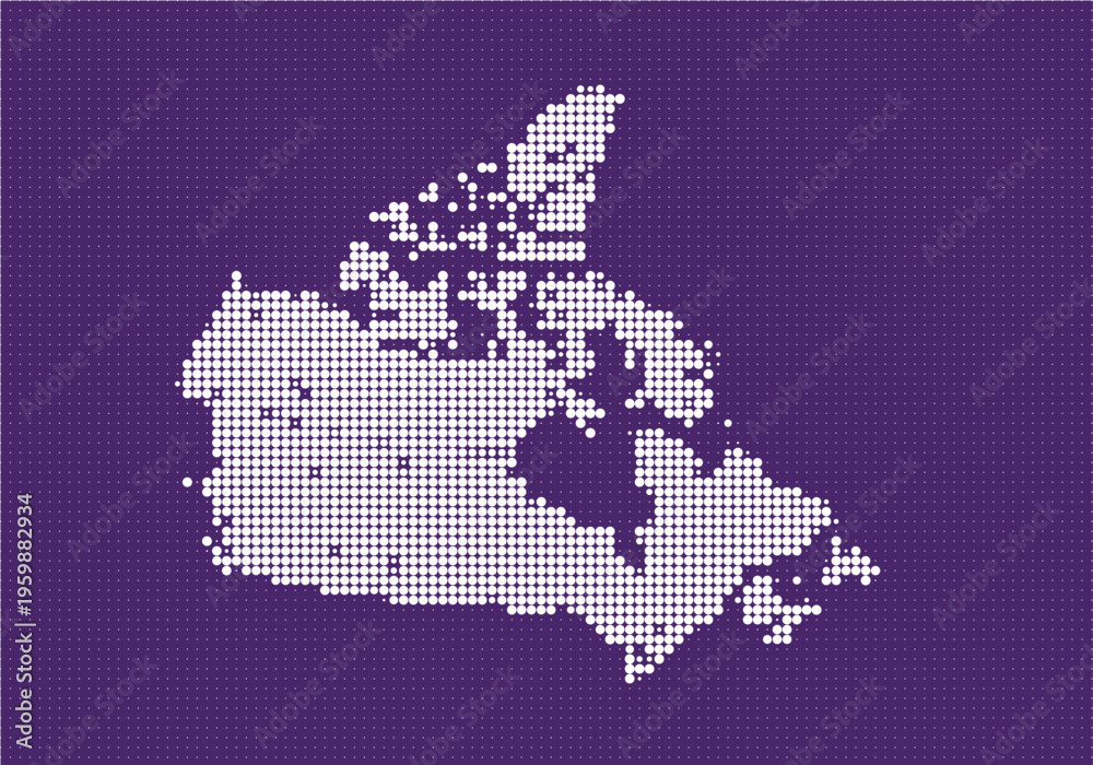 Obraz premium Digital pixel art map of canada with a dotted design on a vibrant blue background
