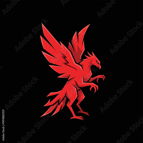 Majestic Red Phoenix Mythical Bird Creature Illustration.