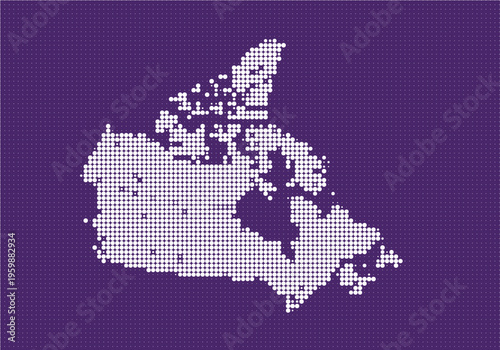 Digital pixel art map of canada with a dotted design on a vibrant blue background