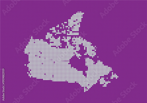 Digital pixel art map of canada with detailed outline and geographic features on a vibrant purple background