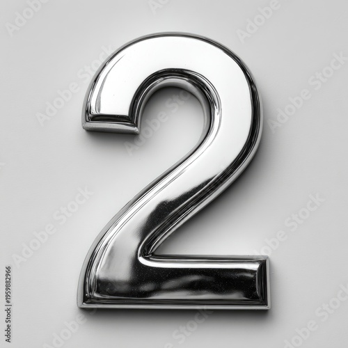 A close-up studio shot shows a highly reflective, chrome-like numeral 